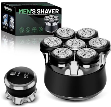Electric Head Shaver for Men, 7D Head Shaver for Bald Men, IPX7 Waterproof Electric Razor, Wet & Dry Shaving, USB-C Fast Charging, LED Display, Long Battery Life, Cordless Rotary Shaver, (Black)