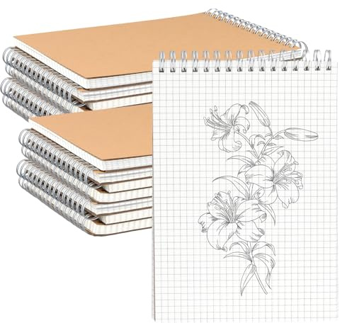 SINJEUN 15 Stück Notizblock A5 Kariert, Notizbuch mit Spiralbindung, 80 Blatt pro Block, A5 Schreibblock Kariert für Büro, Hause, Geschenk