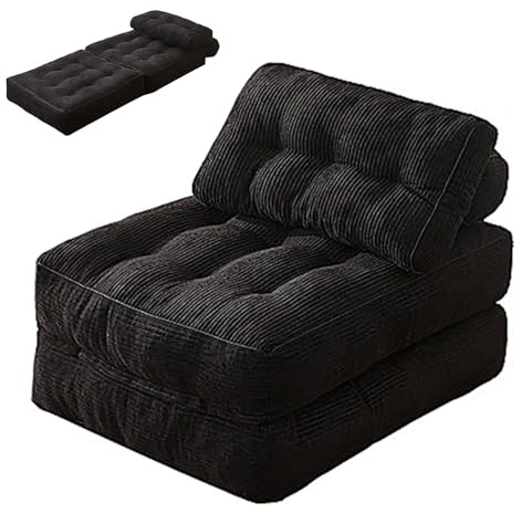 Konvertibel bäddsoffa, 3-i-1 sovstol, manchestertyg, knapptuftad design för vardagsrum, sovsal, gästrum, grå