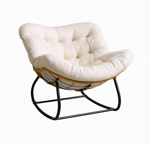 GREENSAPPIRE Übergroßer Schaukelstuhl mit Extra Dickem Sitzkissen – Breiter Schaukelsessel mit Ergonomischer Wippfunktion, Bequemer Loungesessel für Innen & Außen, Wohnzimmer, Terrasse (Weiß)