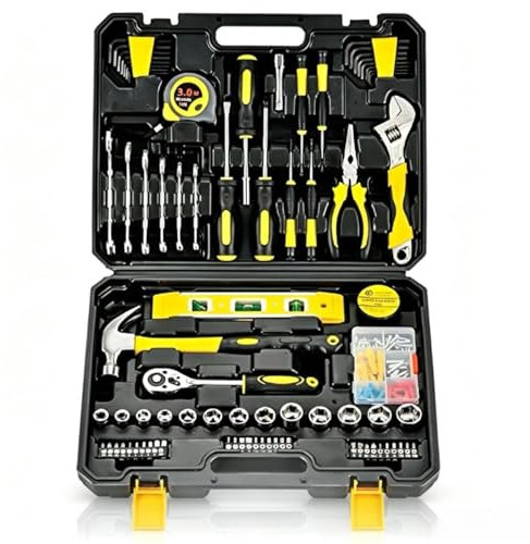 108-Piece Alloy Steel Tool Box, Household Hand Tool Kits for Home with Storage Set for DIY Repair and Car Maintenance, Includes Ratchet, Sockets, Wrenches, Hammer, Screwdrivers