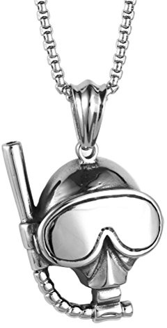 PAURO Herr rostfritt stål silver dykglasögon och snorkel mask berlock hänge halsband, Rostfritt stål