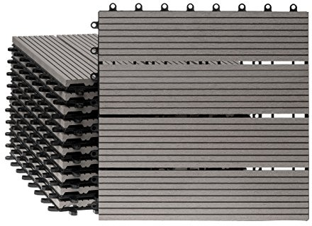 Ventanara® WPC Holz Kunststoff Fliesen Terrassenfliesen Klickfliesen Balkonfliesen 11 Stück = 1m² (30 x 30 cm, Grau Standard)