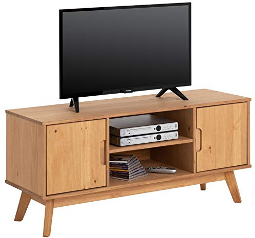 IDIMEX TV Lowboard Tivoli 115cm, Eiche Finish - Kiefer Massivholz, schmaler Fernsehtisch mit Stauraum und offenem Fach, modernes skandi Design