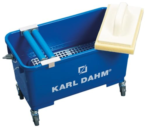 Karl Dahm Lavage Express à Rouleaux I Set de Lavage pour Carreleurs I Seau à Laver le Carrelage à 4 Roues I Set de Lavage de Carreaux Pro à 2 Rouleaux - Pour Taloches et Éponges Mieux Essorées - 11423