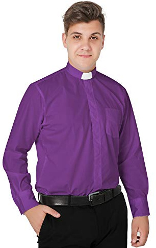 IvyRobes Camicia Prete a Maniche Lunghe da Uomo Clergyman con Colletto Sacerdote per Unisex