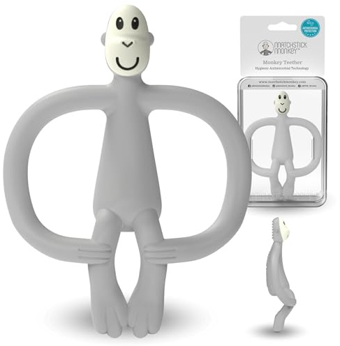 Matchstick Monkey Original Juguete de Dentición Mono, Gris (Grey), 6-18 Meses