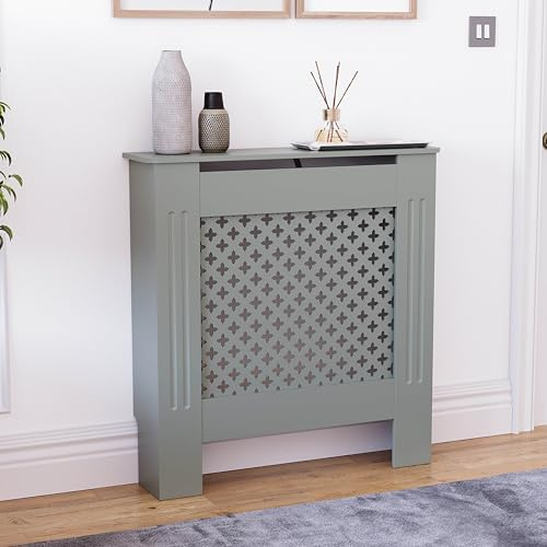 Vida Designs Oxford Cache-radiateur Olive Grey - Petit - Motif croisé Traditionnel pour Une Circulation optimale - H82xW78xD19cm - MDF Peint Idéal pour Salon et Couloir