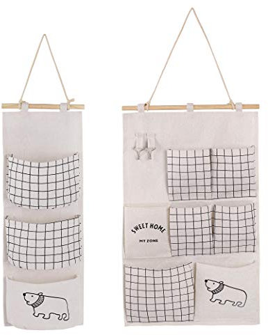 MaoXinTek Bolsa de Almacenamiento para Colgar en la Pared Creativa Plegable Tela de Lino de Algodón Organizadores para el Baño del Dormitorio 2 Piezas