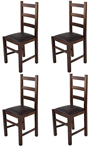 t m c s Tommychairs - 4er Set Stühle Rustica, Robuste Struktur aus Buchenholz, in der Farbe Dunkles Nussbraun lackiert und gepolsterte Sitzfläche mit Kunstleder in der Farbe Mokka bezogen