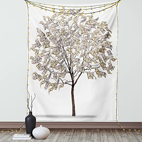 ABAKUHAUS Abstrait Tapisserie, Surreal Argent feuillu Arbre, Tissage Mural pour Décoration d'Intérieur, 100 cm x 150 cm, Multicolore