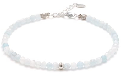 BERGERLIN Aquamarin Armband hell blau mit 925 Sterling Silberperle – facettiertes, blaues Armband mit Verschluss – Größe M-L