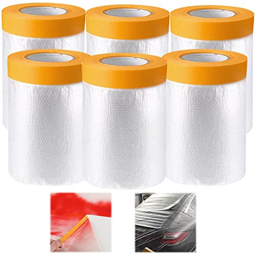 Tongboke 6 Rollo Película Protectora y Cinta Adhesiva de Pintor para Enmascarar, Plasticos para Protector Pared Cubrir Muebles Pintor, Película Antipolvo, Plastico Cubretodo, 20M x 55cm (55cm×20m)