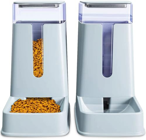 Distributore automatico di cibo e d'acqua per gatti in set da 2 confezioni, adatto per animali domestici, cuccioli, gattini, colore grigio