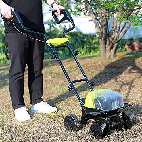 Cordless Lawn Scarifier, Electric Cultivator, 4 Tiller Blades, 36CM Tilling Width, 20CM Tilling Depth, Adjustable Wheels, Ideal Electric Tiller for Soil Loosening