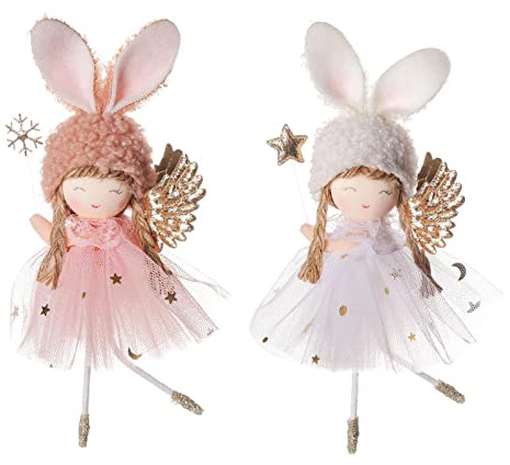 2 Pièces Poupée Ange Noël, Pendentif en Peluche Petite Fille, Arbre Noël Décor Suspendu Pendentif Poupée Fée - pour Fête À La Maison
