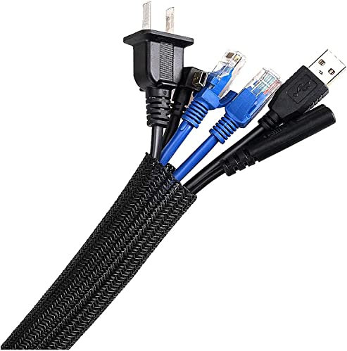 3 m cable conduit, 25-35 mm self-closing cable duct, flexible woven cable sheath, cable management for desk, TV, computer, PC, cable protection for dogs, cats, black