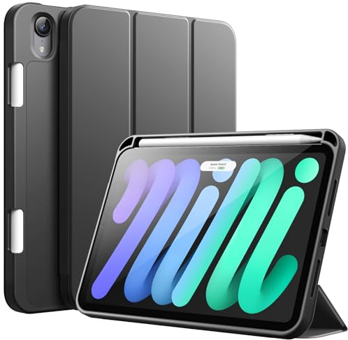 JETech Case for iPad mini A17 Pro/6th Gen (2024/2021), Space Gray | Soft TPU Protection, Pencil Holder, Tri-Fold Stand, Auto Wake/Sleep, Lightweight Shockproof Cover