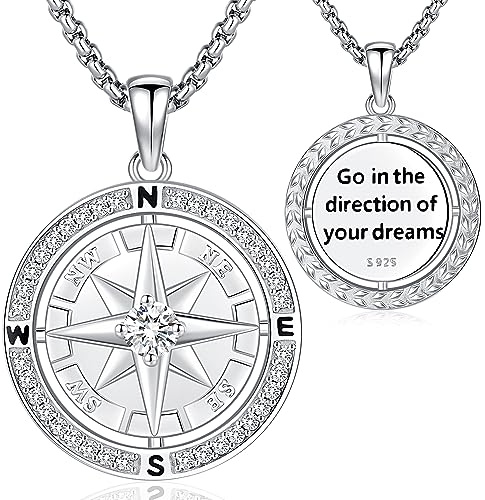 Aniu Kompass Halskette für Herren Damen Kompass Anhänger Kette 925 Sterling Silber Halskette Wikinger Kompass Schmuck für Herren Frauen