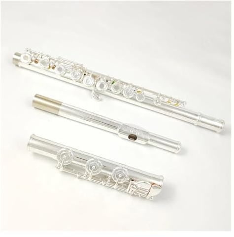 Querflöte Instrument 17 Löcher, Offene Löcher, C-Klappenflöte, Kupfernickel, Versilbert, Mit E-Klappenschlüsseln Mit Geschnitztem Muster