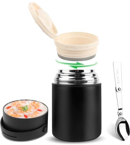 VMUTGA Termos per Alimenti 850 ml, Contenitore Termico per Alimenti di Acciaio Inossidabile con Cucchiaio Pieghevole, Senza BPA, per Cibi Caldi e Freddi