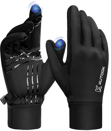 KUTOOK Winddichte Handschuhe Winter Herren Laufhandschuhe Warme Thermo Winterhandschuhe mit 2 Touchscreen Finger Wandern Joggen Laufen Bike Outdoor Sport Gloves Schwarz 2XL