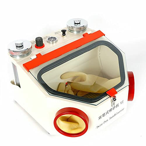 220V Dental Sandstrahlgerät Zahntechnik Doppelkopf Feinstrahlgerät m/LED Lampe