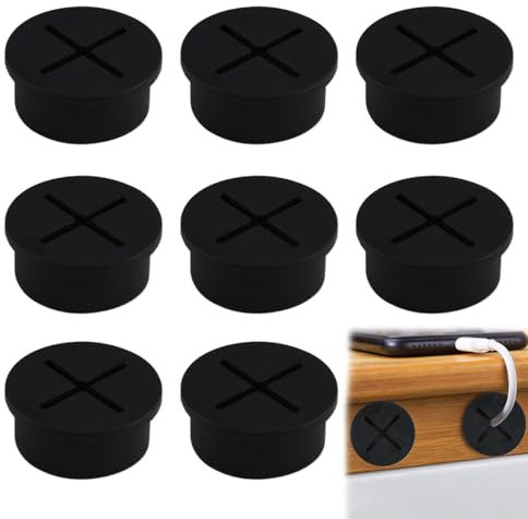 Set di 8 Passacavi da Scrivania in Silicone Flessibile, Diametro 25 mm, Ideali per Organizzazione Cavi in Ufficio e Casa, Occhielli di Alta Qualità per Computer e Dispositivi Elettronici