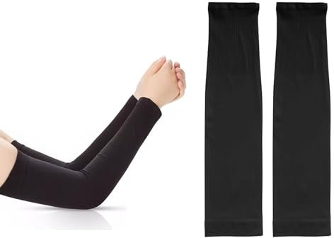 XKSIDA 1 Pair UV Protection Arm Sleeves - Breathable Compression Sleeves for Women & Men, Gaming & Tattoo Cover, Sun Protection UPF 50+ for Sports, Driving, Cycling, Black Arm Warmers