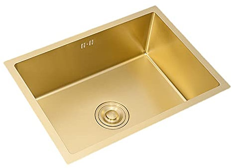 BGFYUSF Küchenspüle, große Spüle aus goldenem Edelstahl, Unterbauwaschbecken für Küche und Restaurant, manuelle Spüle, Einloch-Wasserhahn mit heißem und kaltem Wasser (A 550 * 400 * 210 mm)