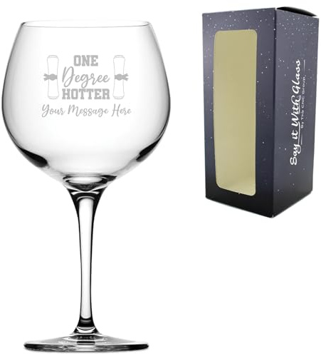 Personalised Engraved Graduation Gin Cocktail Glass with 'One Degree Hotter' Design, Personalise with Any Name or Message, Gift Box Included, Laser Engraved, University College Graduation Gift