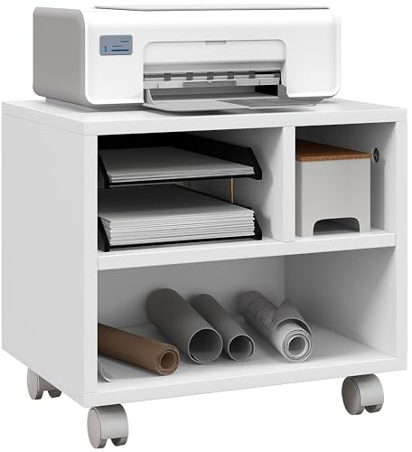 HOMCOM Skrivarhållare förvaringsskåp kontorslåda organisatör med 4 öppna fack - dim. 40 L x 30 l x 36 cm - vit trä