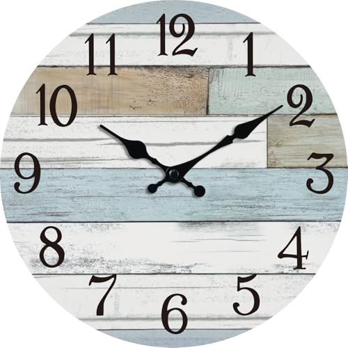 KECYET Wall Clock Battery Operated 14 Inch Large Silent Non Ticking Coastal Design Country Rustic Retro Decorative for Bathroom Kitchen Living Room Bedroom