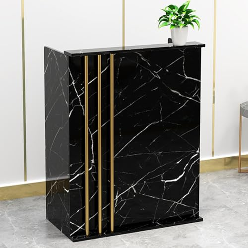Kleiner Rezeption Tresen Bar Theke für kleine Räume,Moderner Empfangstresen aus Holz,Rezeptionstheke Counter,Empfangstheke für Einzelhandelstheken,Bartheke mit Schubladen,für Salon Lobby Spa(Black Imi