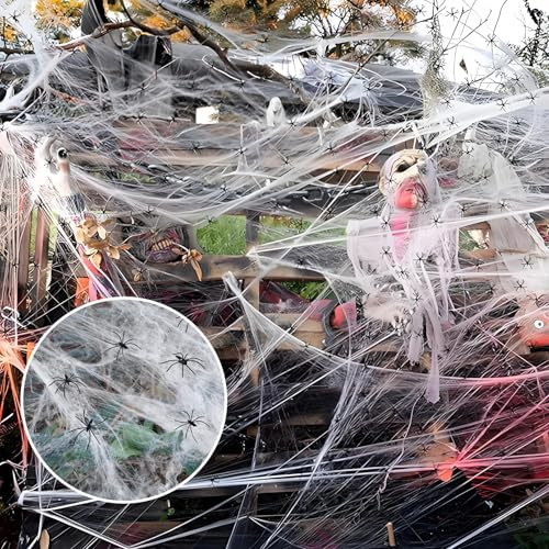 Halloween Deko,200g Spinnennetz,40St Plastik Spinnen,Halloween Outdoor,Helloween Spinnen,Party Spinnweben Dekorationen,Mit Spider Grusel Horror (40Stück+200g)