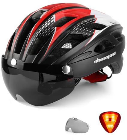 Shinmax Fahrradhelm Herren Damen Fahrradhelm mit Visier Magnetische Abnehmbarer Schutzbrille Fahrradhelme mit Licht Erwachsene Rennrad Einstellbarer Atmungsaktiv Sicherheitsschutz MTB Helm