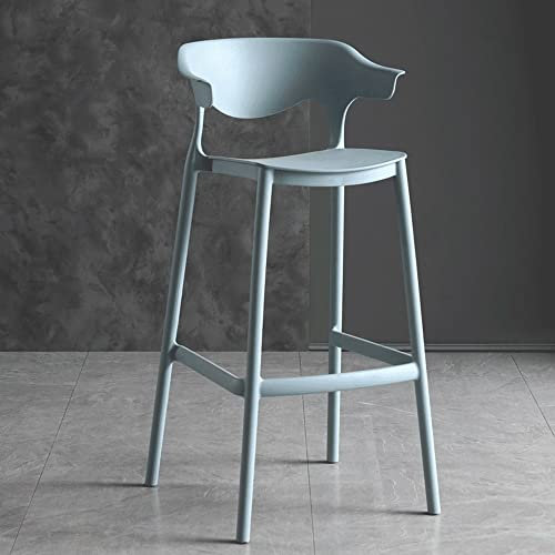Moderner Barstuhl aus Kunststoff, stapelbar, hoher Fußhocker für Küche, Theke, Zuhause, Wohnzimmer, Garten, Pub und Freizeit, Blau, 75 cm