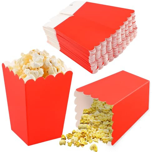 50 Pcs Mini Popcorn Boxes, 3 Colors Popcorn Favor Boxes Popcorn Bags, Popcorn Carton Treat Box, Paper Popcorn Containers for Movie Night Party Birthday Wedding Theater Carnival (Red)