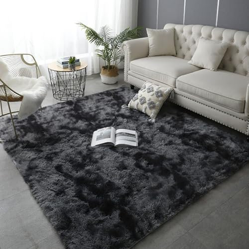 XUEDNGM Hochflor Teppich Wohnzimmer 80 x 235 cm Flauschig, Weich, Pflegeleicht, Anti-Rutsch, Waschbar Teppich Wohnzimmer Hochflor Langflor für Wohnzimmer, Schlafzimmer, Dunkelgrau