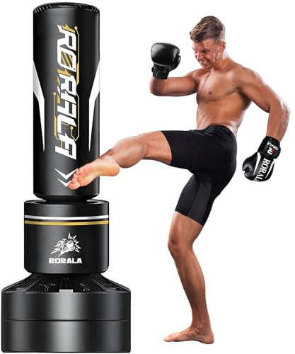 RORALA Freistehender Boxsack mit 340 g Pro-Boxhandschuhen, schwerer Tasche für Erwachsene, Jugendliche, Männer, stehender Kickboxsack, Gewicht 92 kg