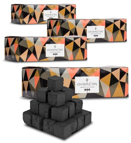 Cocobration Charbon Naturel 4 kg pour Chicha – Cubes 27 mm | Longue Durée | Haute Chaleur | sans Odeur ni Goût