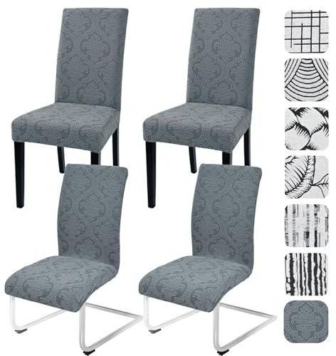 Alishomtll Stretch Stuhlhussen 4er Set Jacquard Stuhlbezug für Schwingstühle Universal Esszimmerstühle Bezug Waschbar Abnehmbar Stühle Schutz für Küche Bankett Hochzeit Party (Blumen, 4pcs)