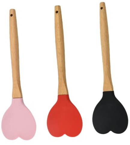 SOLUSTRE 3stücke Silikon-kochspatel Mit Holzgriff Riesenlöffel Zum Rühren Flexible Schaber Für Antihaftbeschichtetes Kochgeschirr Multifunktionaler Spoonula-spatel Zum Kochen Und