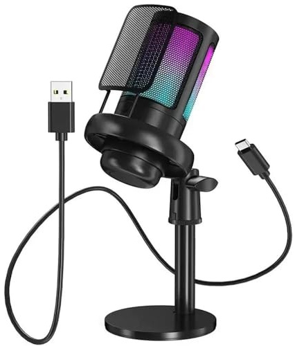 JQVDE Micrófono USB de Estudio Profesional Apto for PC, Streaming, Juegos, Youtube, Canto, Juegos, grabación, PS4, micrófono antisalpicaduras RGB