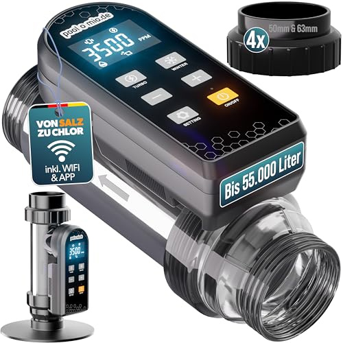 poolomio® Chlorinator Pool bis 55.000L | Salzelektrolysegerät 15g/h mit Smarter App-Steuerung & Titanzelle | Salzanlage zur chemiefreien Wasserpflege | Pool Salzwassersystem mit Dosierautomatik