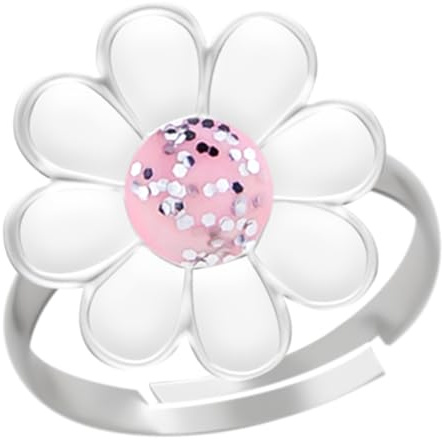 Gioiello per bambini anello con piccolo fiore rosa. Gioielli regalo per ragazze e bambini. Larghezza regolabile in argento sterling 925 con smalto. Viene fornito in confezione regalo.