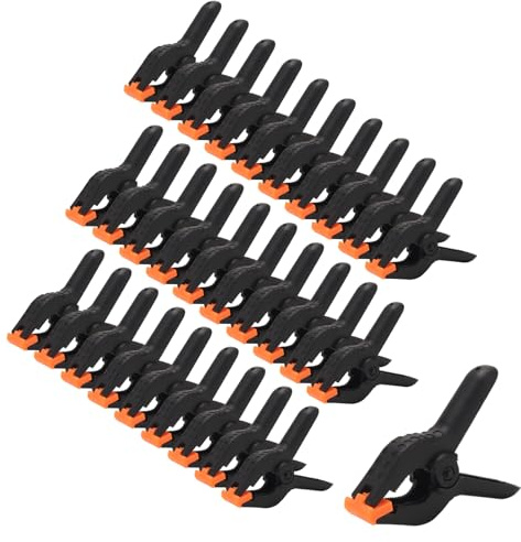 SYUTBOU Lot de 30 Serre-Joints en Plastique 110 mm - Pince à Ressort Noire pour Travail du Bois, Bricolage, Fixation Tissu et Arrière-Plans Photo