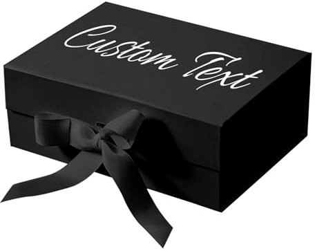 Personalisiert Geschenkbox mit Deckel & Schleifen Dein Eigener Beliebig Text Individuelle Geschenk für Hochzeit, Muttertag, Geburtstag, Weihnachten, Valentinstag (Black)