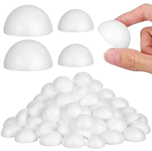 FONDOTIN 100 Pezzi Mezze Sfere in Schiuma Floreale di Polistirolo Bianco da 4 Cm per Decorazioni Natalizie, Progetti Fai da Te e attività Creative