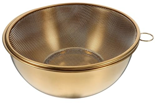 UKCOCO Colino in Acciaio Inossidabile a Maglie Fini Dorato 22 CM Set da 2 per Lavare Riso e Verdure Bacinella Drenante per Cucina Domestica